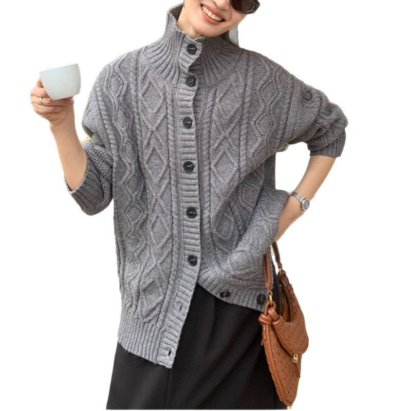 Damen Strickjacke mit hochgeschlossenem Kragen und strukturierter Oberfläche Drune