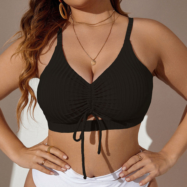 Damen Crop-Top Bikinioberteil mit Rüschendetails und verstellbaren Trägern Drune