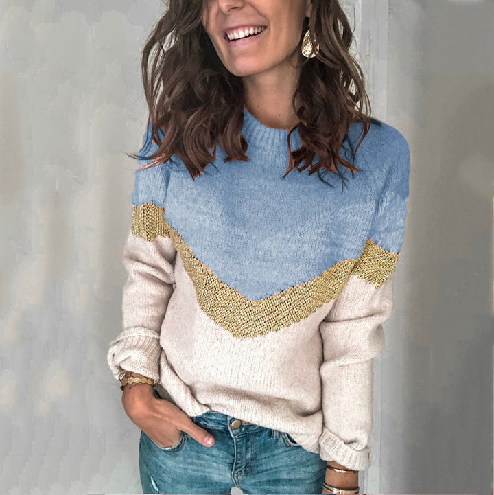 Damen gemusterter Pullover mit grafischem Strickdesign Drune