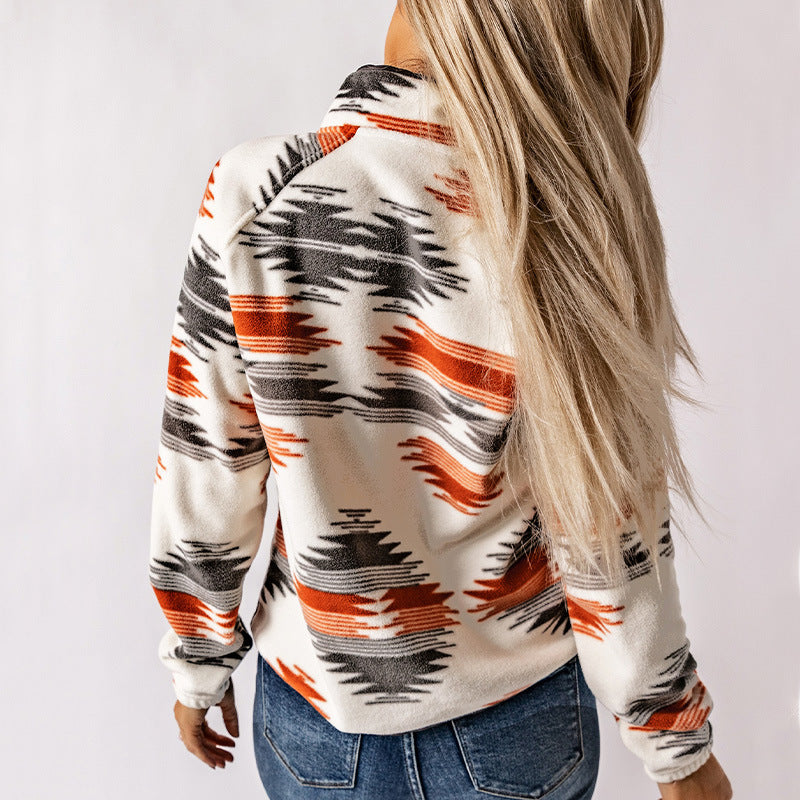 Damen Kuschelige Fleecejacke mit modernem Muster und praktischen Druckknöpfen Drune