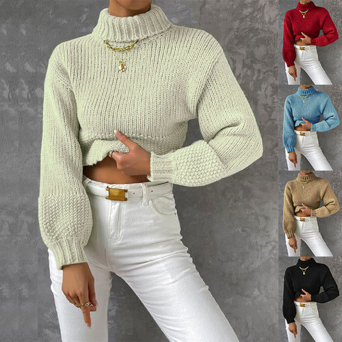 Damen Grobstrick Pullover mit hohem Kragen Drune