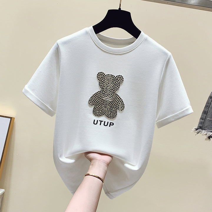 Damen T-Shirt mit glitzerndem Bärenmotiv und lässigem Schnitt Drune