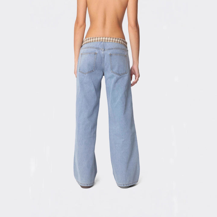 Damen Weite Jeans mit kariertem Bund Drune