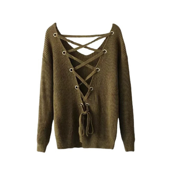 Damen lässiger Strickpullover mit modernem Rückenausschnitt Drune