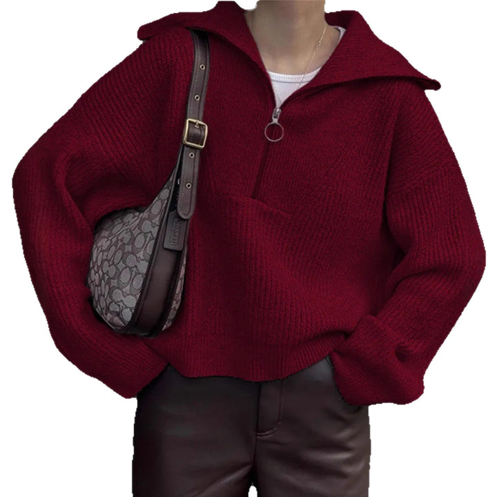 Damen Strickpullover mit Reißverschluss und lässigem Schnitt Drune