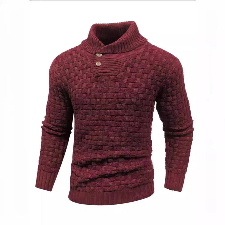 Herren nan strukturierter Strickpullover mit hochschließendem Stehkragen und Zierknopfleiste Drune