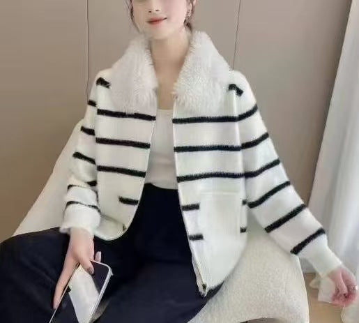 Damen kuschelige Strickjacke mit weich gefüttertem Kragen Drune
