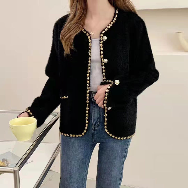 Damen Elegante Strickjacke mit dekorativen Perlenknöpfen und feiner Struktur Drune