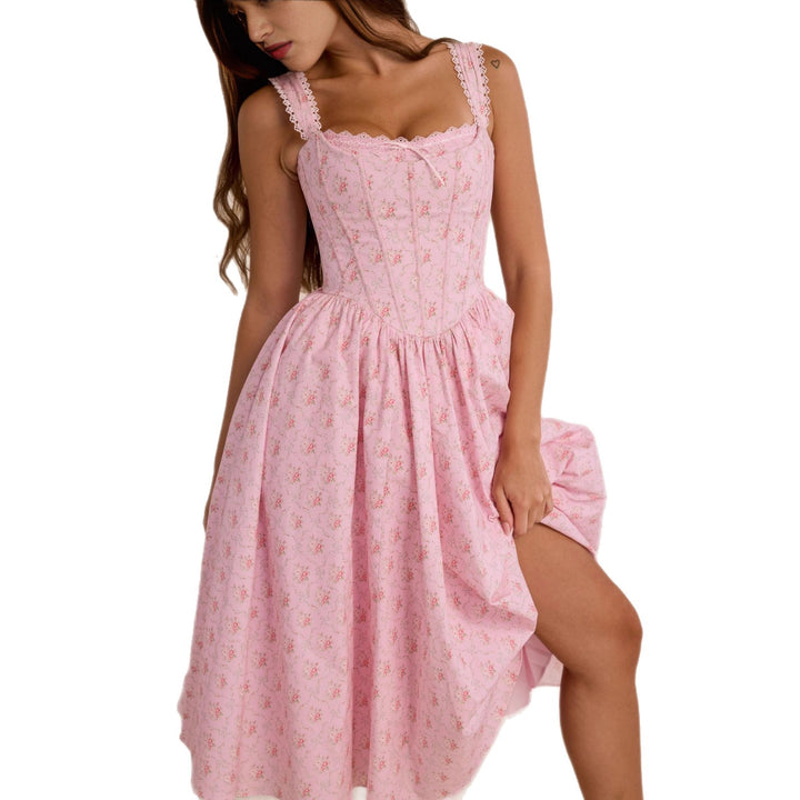 Damen Fein genähtes Sommerkleid mit floralen Mustern Drune