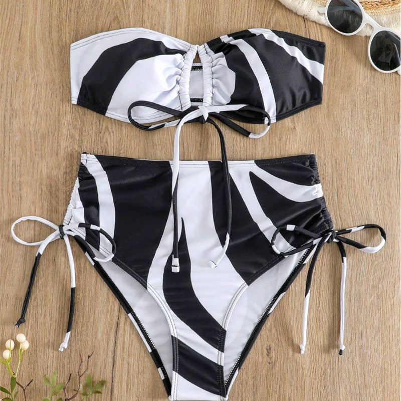 Damen Bikini-Set mit modischem Wickel-Design und verstellbaren Schnürdetails Drune