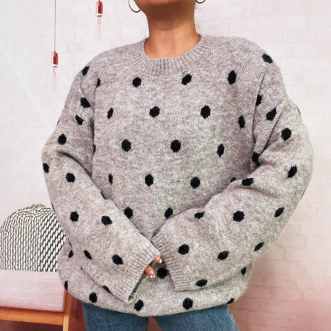 Damen gemütlicher Strickpullover mit punktuellem Design Drune