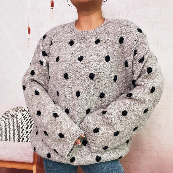 Damen gemütlicher Strickpullover mit punktuellem Design Drune