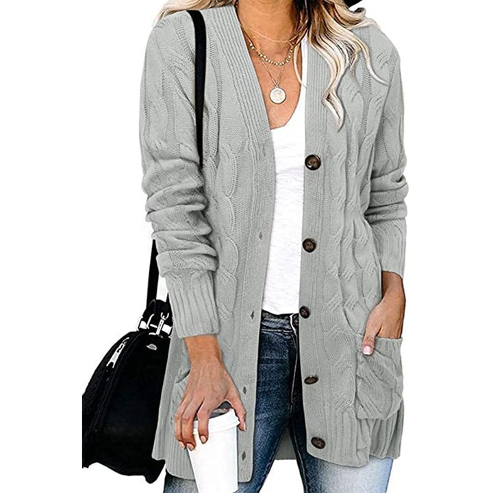 Damen Grobstrickjacke mit großen Knöpfen und tiefen Taschen Drune