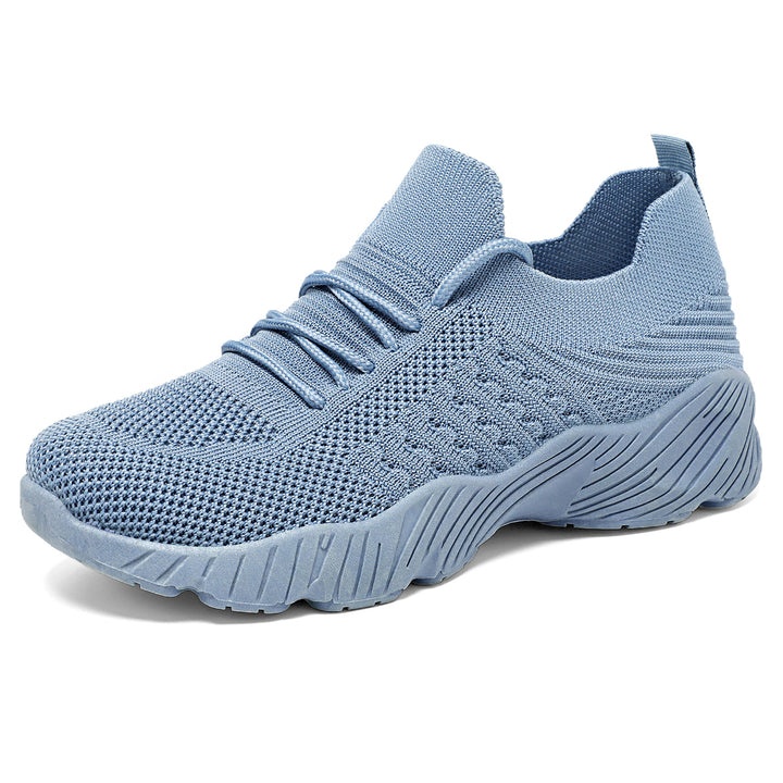 Damen nan nahtloser Strick-Sneaker mit elastischem Einstieg, gepolsterter EVA-Keilsohle und Zuglasche Drune