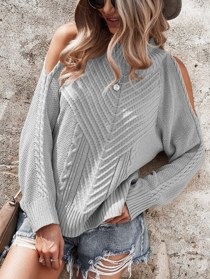 Damen Grobstrickpullover mit offenen Schultern und dekorativem Zopfmuster Drune
