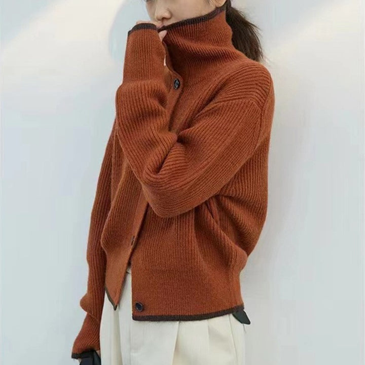 Damen Strickjacke mit modischem Stehkragen und dekorativen Knopfdetails Drune