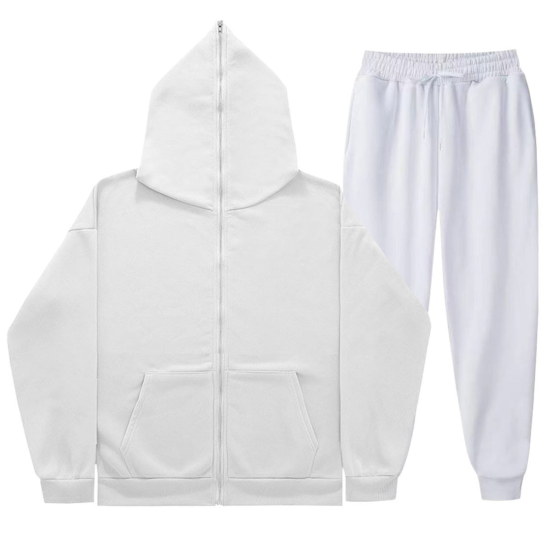 Unisex nan leichter French-Terry Zip-Hoodie und tapered Jogginghose Set mit Raglanärmeln, Kängurutasche und elastischem Komfortbund Drune