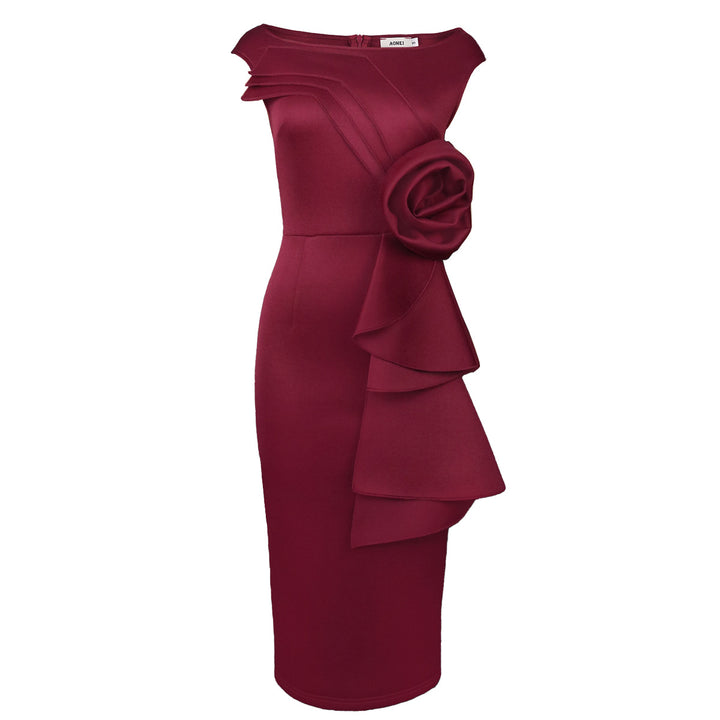Damen figurbetontes Kleid mit schicker Rüschenapplikation Drune