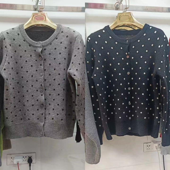Damen modischer Strickcardigan mit Punkten Drune