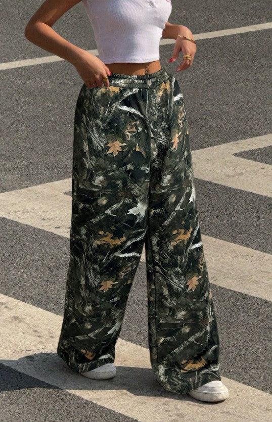 Damen nan weite Palazzo-Hose mit floralem Alloverprint und elastischem Bund Drune
