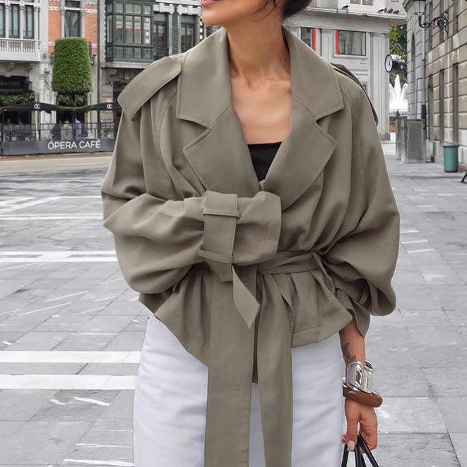 Damen Modische Oversized-Jacke mit Bindegürtel und raffinierter Schnittführung Drune