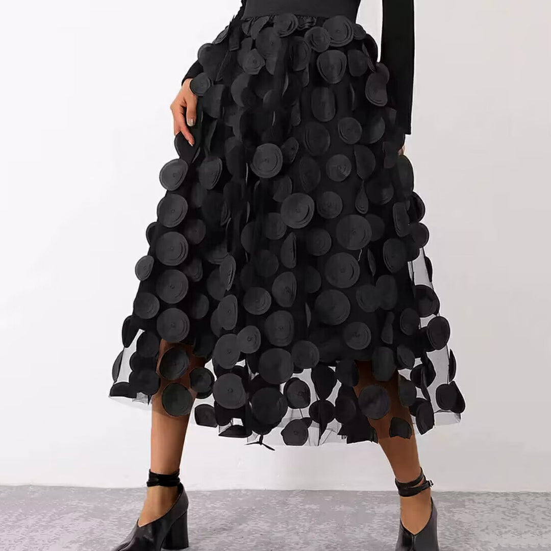 Damen Eleganter Tüllrock mit 3D-Blütenapplikationen Drune