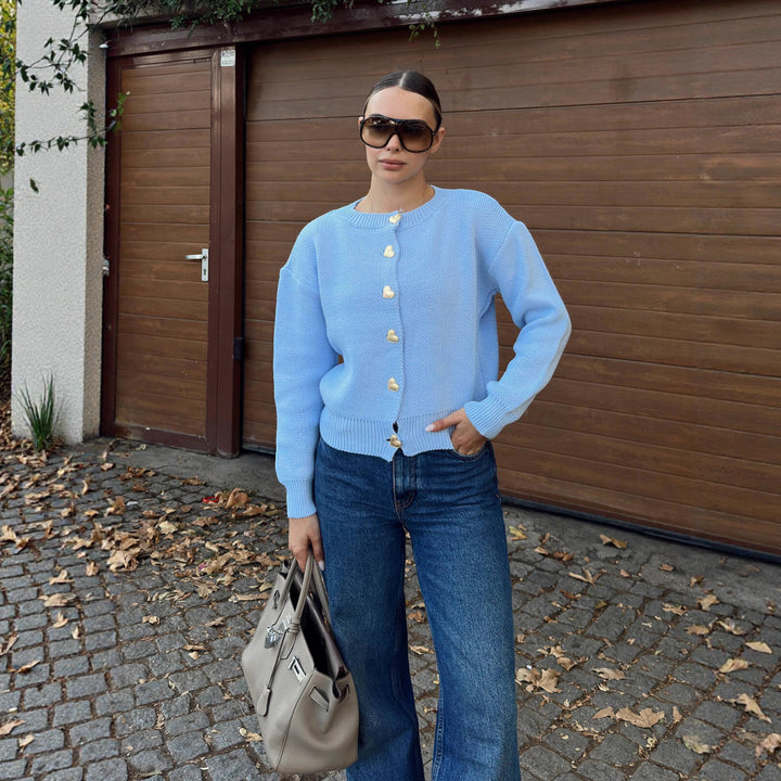 Damen Strickjacke mit herzförmigen Knöpfen und lässigem Schnitt Drune