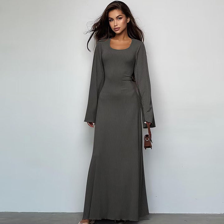 Damen Maxikleid mit langem, weitem Ärmel und elegantem Quadrat-Ausschnitt Drune