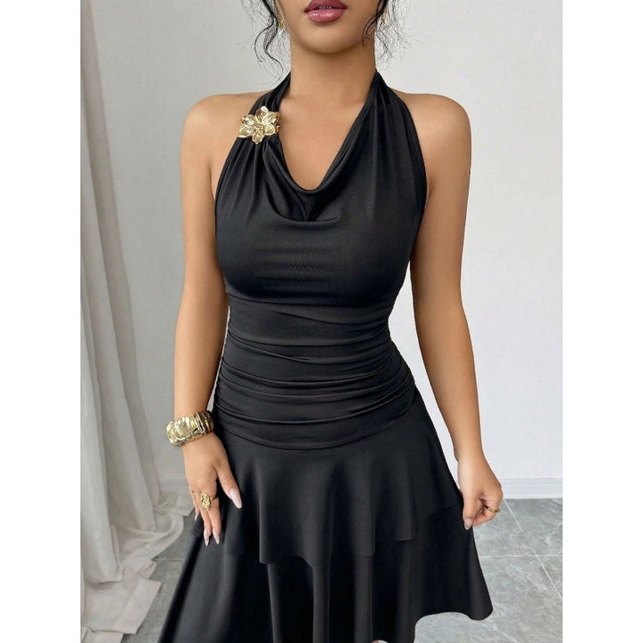 Damen figurbetontes Wickelkleid mit elegantem Wasserfallausschnitt und schwingendem Rock Drune