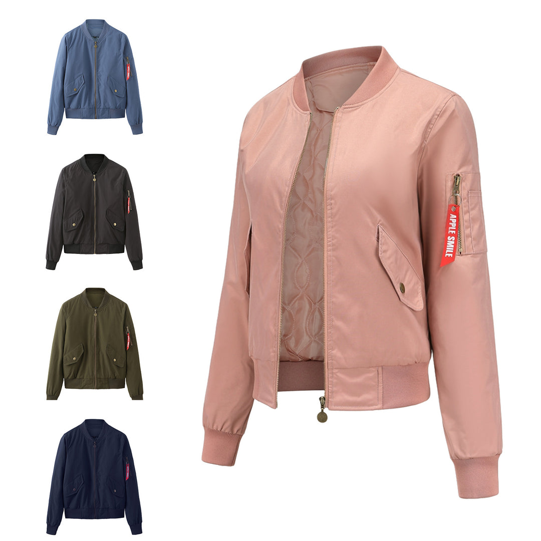 Damen modische Bomberjacke mit praktischen Seitentaschen und elastischen Bündchen Drune