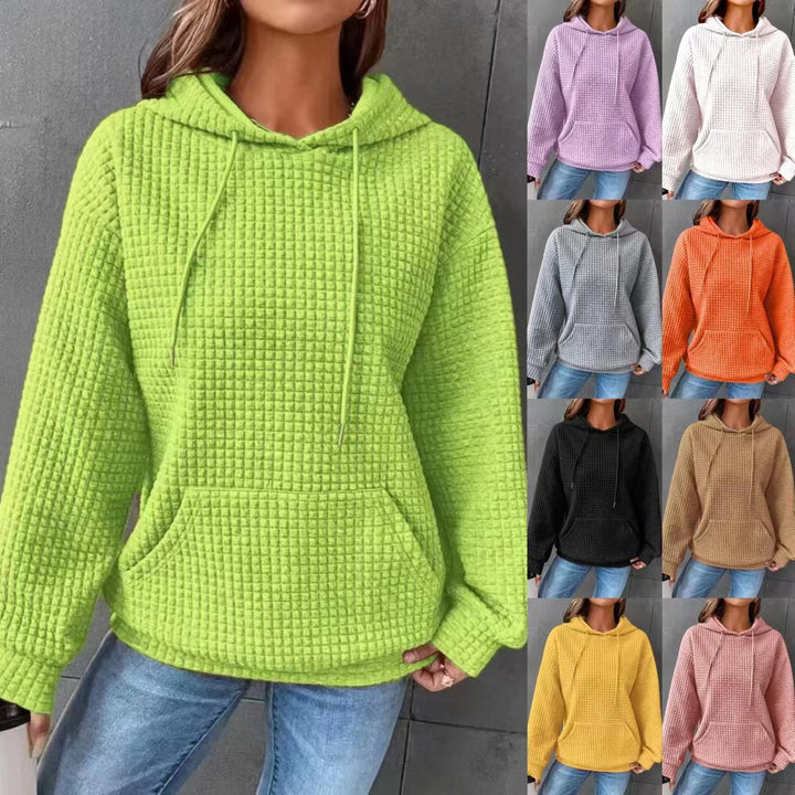 Damen Waffelstruktur Kapuzenpullover mit gemütlichem Schnitt und praktischer Tasche Drune