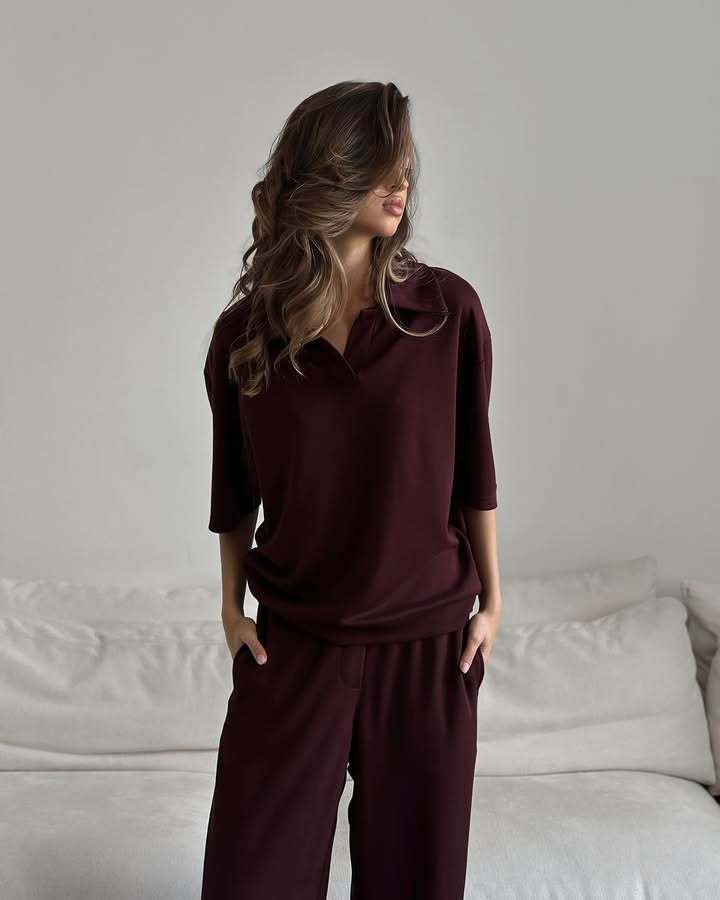 Damen elegante Kombination aus Bluse und weitem Hosenanzug Drune