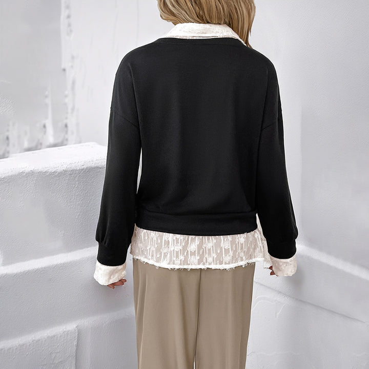 Damen Overlayer Sweatshirt mit romantischem Spitzenansatz Drune