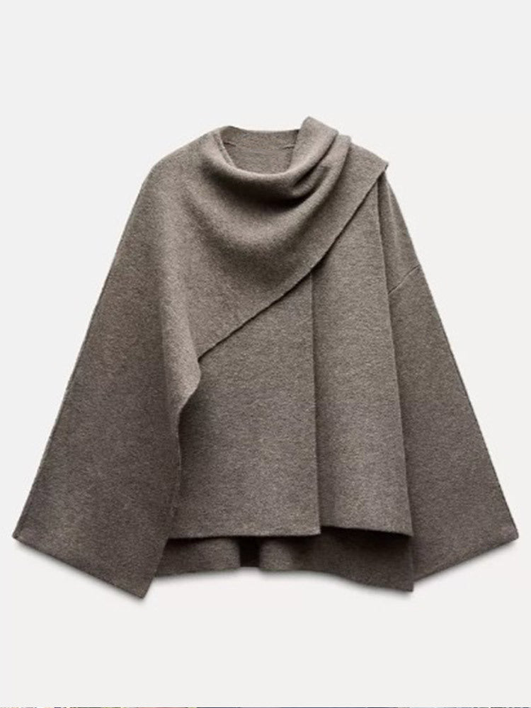 Damen Poncho aus hochwertiger Strickware mit asymmetrischem Design Drune