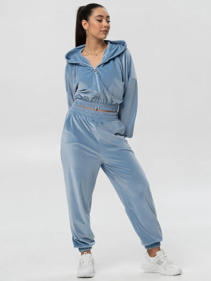 Damen Velours Freizeit-Set mit weichem Hoodie und bequemen Jogginghosen Drune