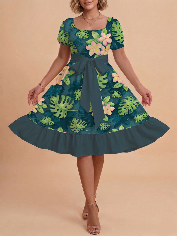 Damen Midikleid mit verspieltem Druck und tailliertem Schnitt Drune