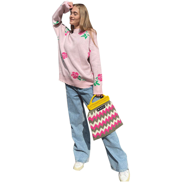 Damen Strickpullover mit floralem Muster Drune