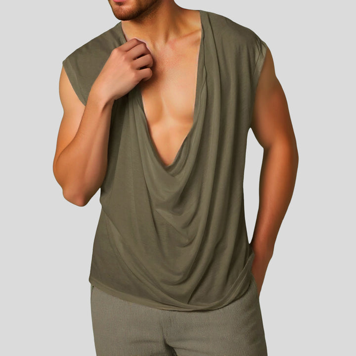 Damen nan drapiertes Longtop mit tiefem Wasserfall-Rücken und überschnittener Schulter Drune