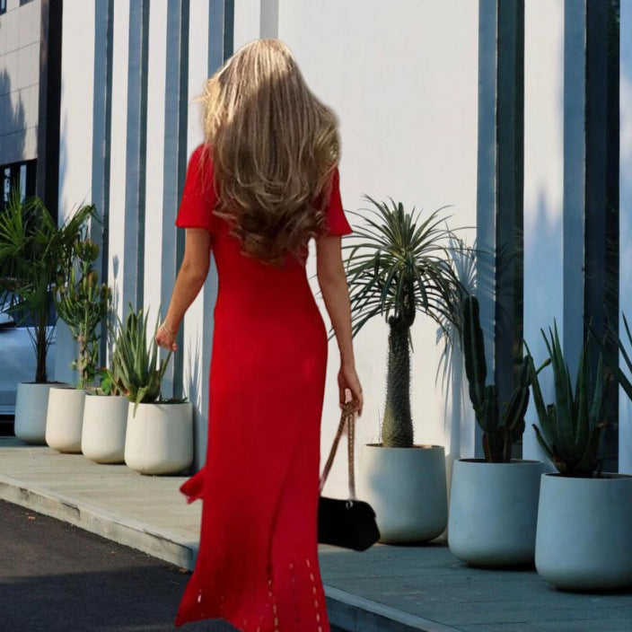 Damen Midi-Kleid mit Knopfleiste und kontrastierendem Kragen Drune