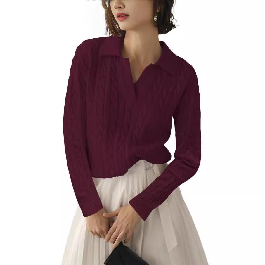Damen Strickpullover mit Karpfen-Muster und kontrastierenden Bündchen Drune