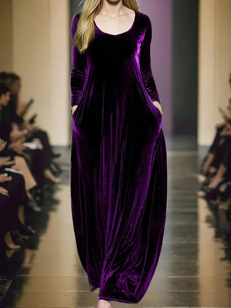 Damen Maxikleid aus samtigem Material mit praktischen Taschen Drune