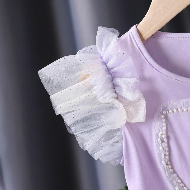 Mädchen T-Shirt mit funkelndem Schmetterlingsmotiv und Rüschendetails Drune