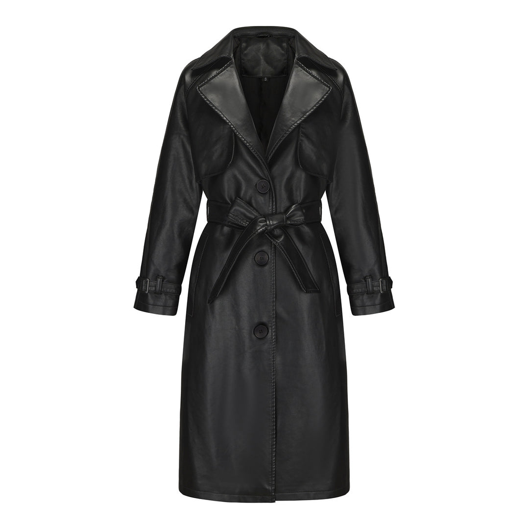 Damen modischer Trenchcoat aus hochwertigem Kunstleder Drune