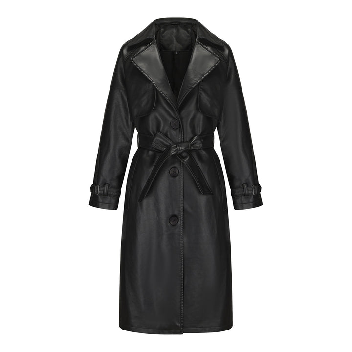 Damen modischer Trenchcoat aus hochwertigem Kunstleder Drune