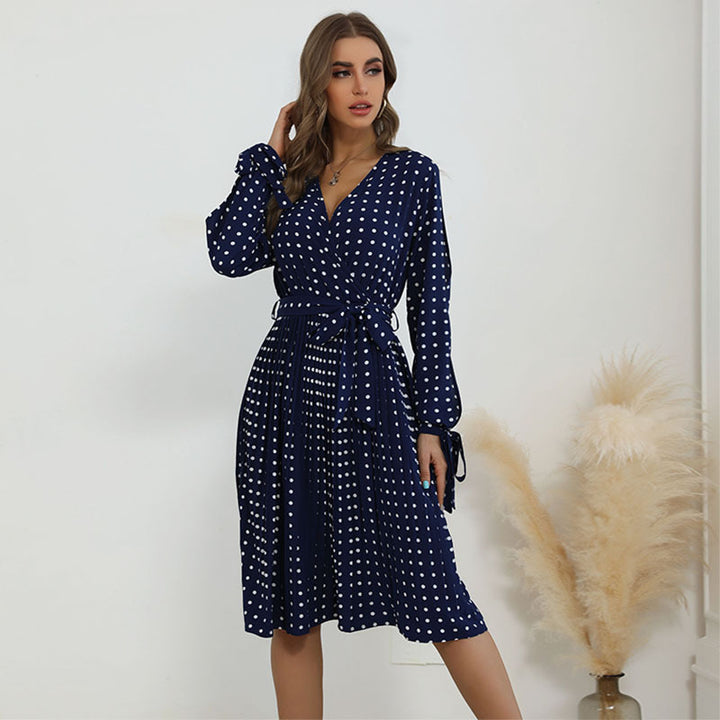 Damen Wickelkleid mit eleganten Punkten und taillierbarem Gürtel Drune