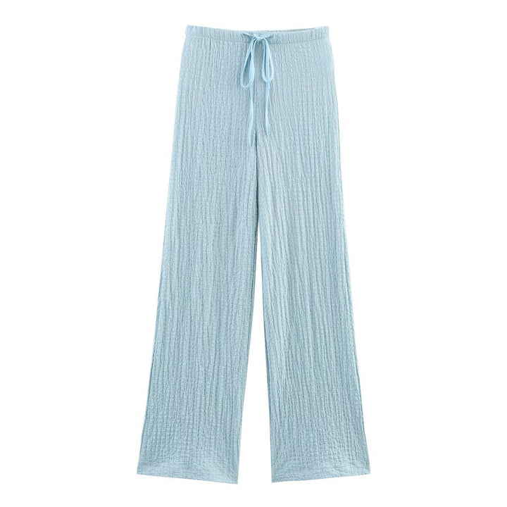 Damen nan leichte Crinkle-Loungebuxe mit weitem Bein und Tunnelzug Drune