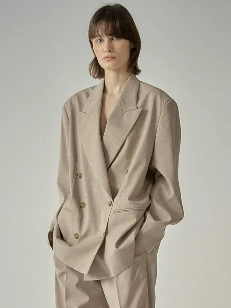 Damen Modischer ausgefallener Blazer mit doppelter Knopfreihe und oversized Schnitt Drune