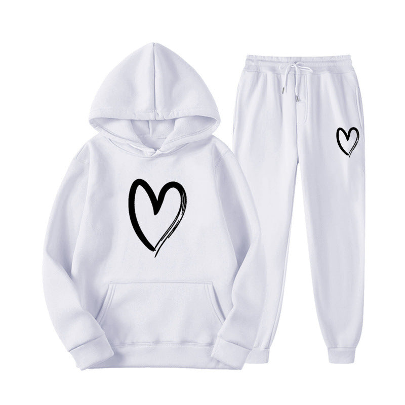Damen Sweatsuit mit Kängurutasche und herzförmigem Print Drune