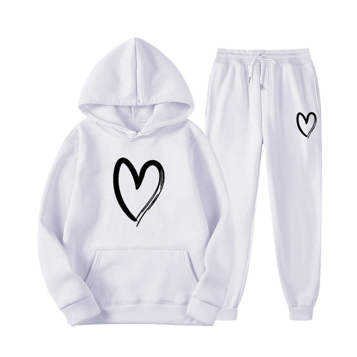 Damen Sweatsuit mit Kängurutasche und herzförmigem Print Drune