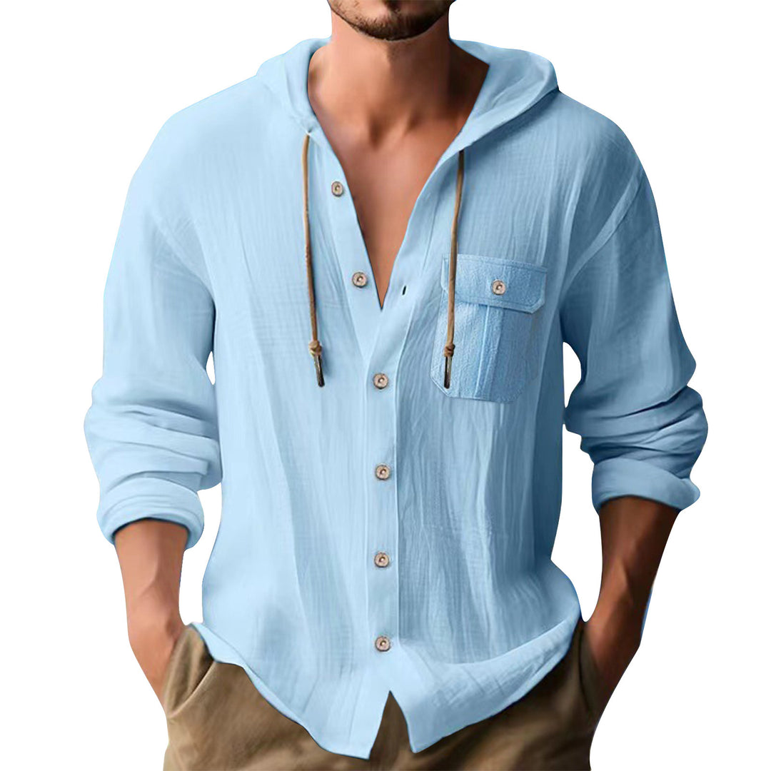 Herren lässiges Hoodie-Oberhemd mit praktischen Knopfleisten und Brusttasche Drune